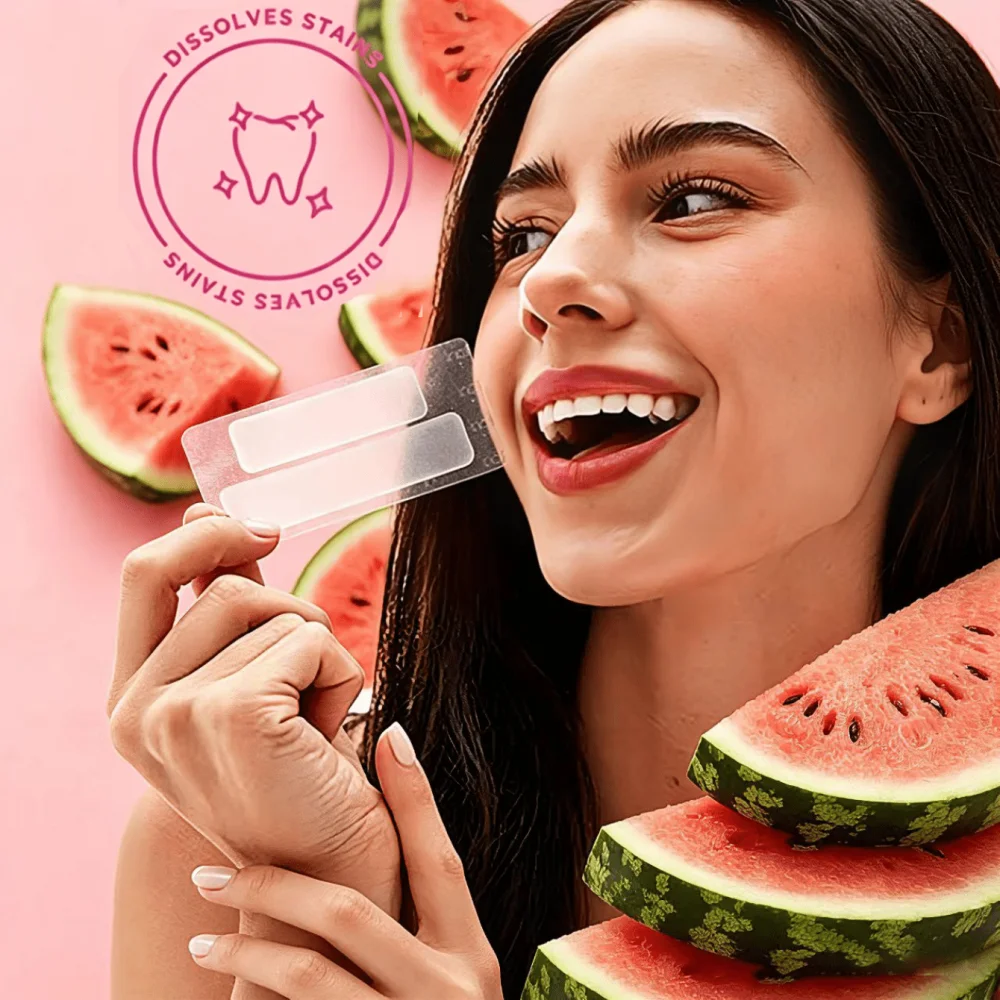 Watermelon Flavor Teeth Whitening Strips Non‑Slip Dental Whitening Sticker Gentle Stain Remover Oral Care Supplies For Home Use