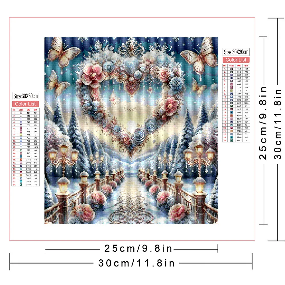 AZQSD 5d Diy Diamond Mosaic Winter Landscape Handmade Rose Flower Painting Heart Butterfly Snow Home Decor
