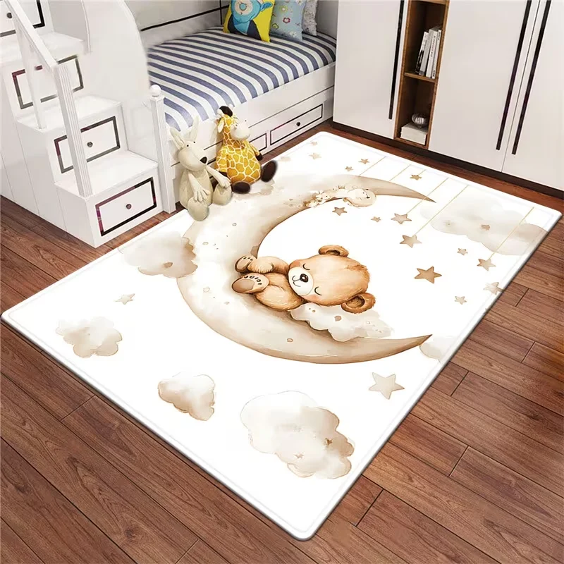 Sleeping Bear on Moon Carpet Non Slip Kid Room Mat Living Room Entrance Carpet Office Floor Mat Nursery Playroom Washable Gift