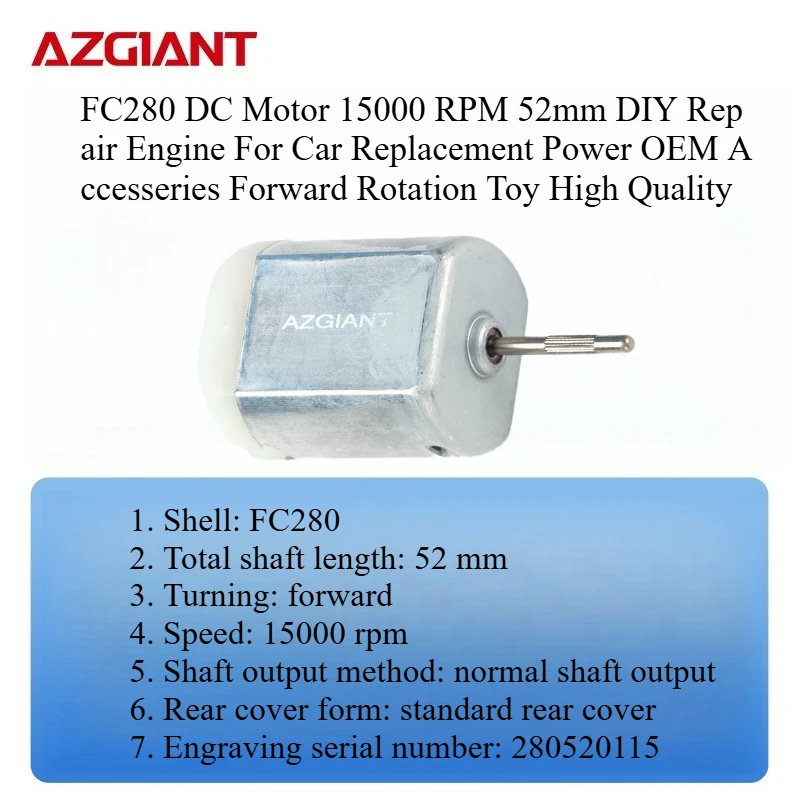 

FC280 DC Motor 15000 RPM 52mm DIY Repair Engine For Car Replacement Power OEM Accesseries Forward Rotation Toy High Quality