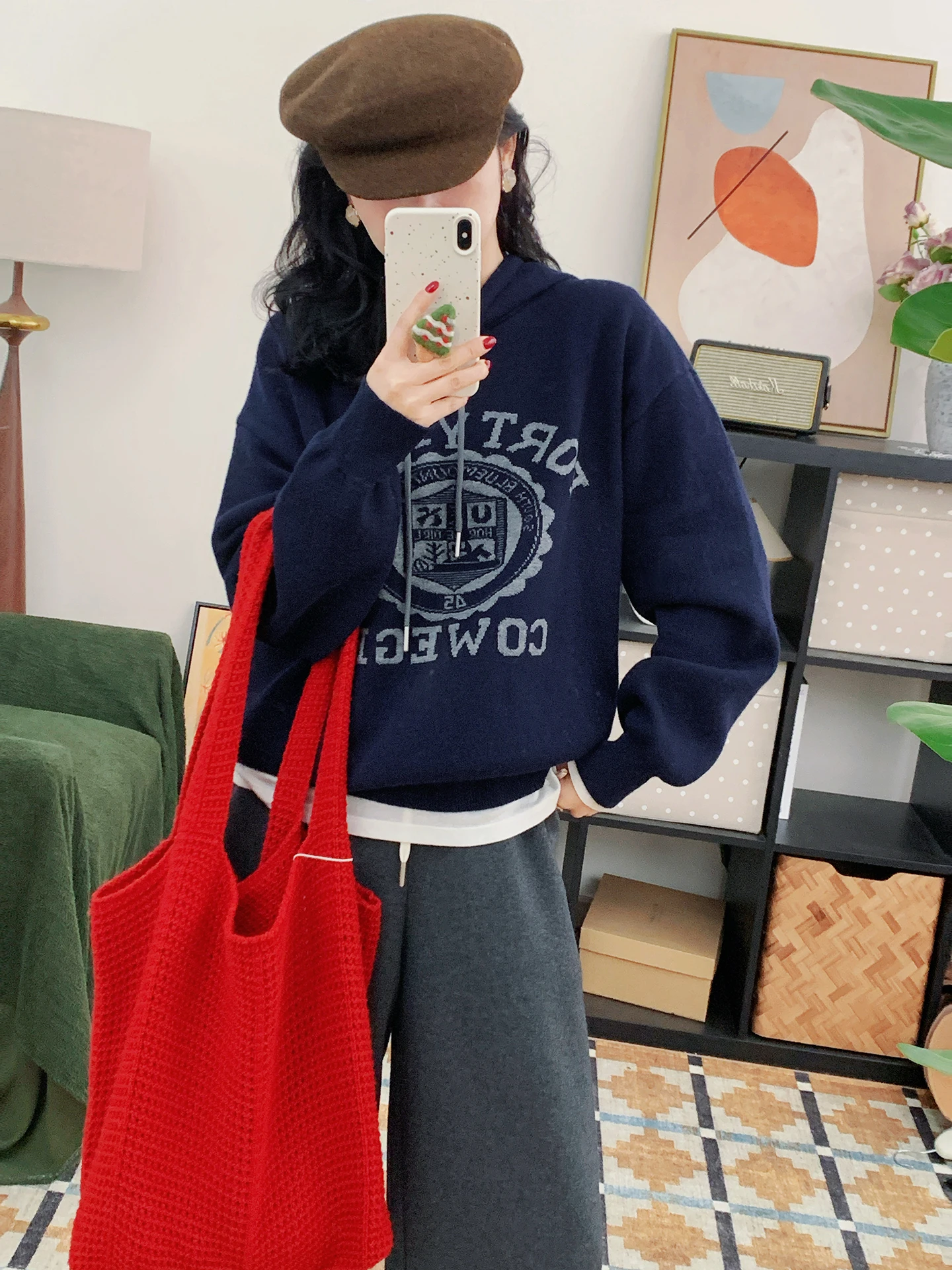

Casual Vintage Knitted 00 Wool Letter Hoodie Women's Loose Versatile Embroidered Sweater Soft Ciwalk Long Sve Thermal