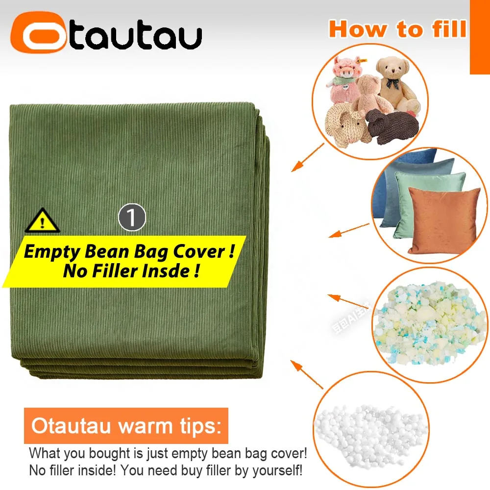OTAUTAU 2-seat Bean Bag Lounger Cover Cotton Corduroy Chaise Pouf Beanbag Cover SF325【No Filler!Need Buy Filler Yourself!】