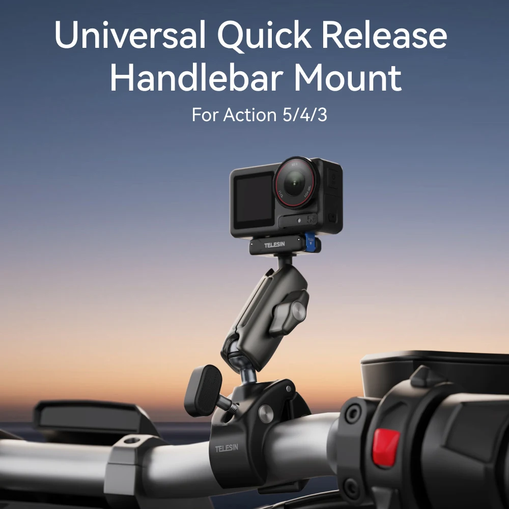 

TELESIN Rotatable Handlebar Clamp for DJI OSMO Action 5 4 3 Ball head Mount with Quick-Release Adapter Motorcycle Accessories