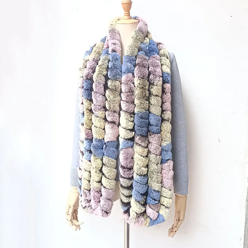 

Long Knitted Real Fur Scarves Women Winter Warm Genuine Rex Rabbit Fur Scarf Female Fashion Neck Warmer
