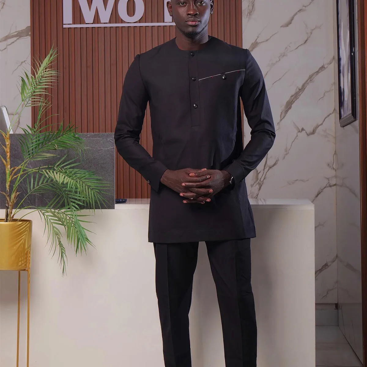 

New black simple men's suit two-piece trouser suit Embroidered long sleeve Festival social African ethnic style men's clothing