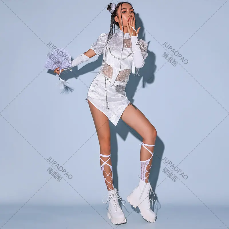 2023New Jazz Dance Costume Women Sexy White Lace Gogo Dancer Outfit Hip Hop Clothes Korean Singer Stage Costume Dj Ds Rave Wear