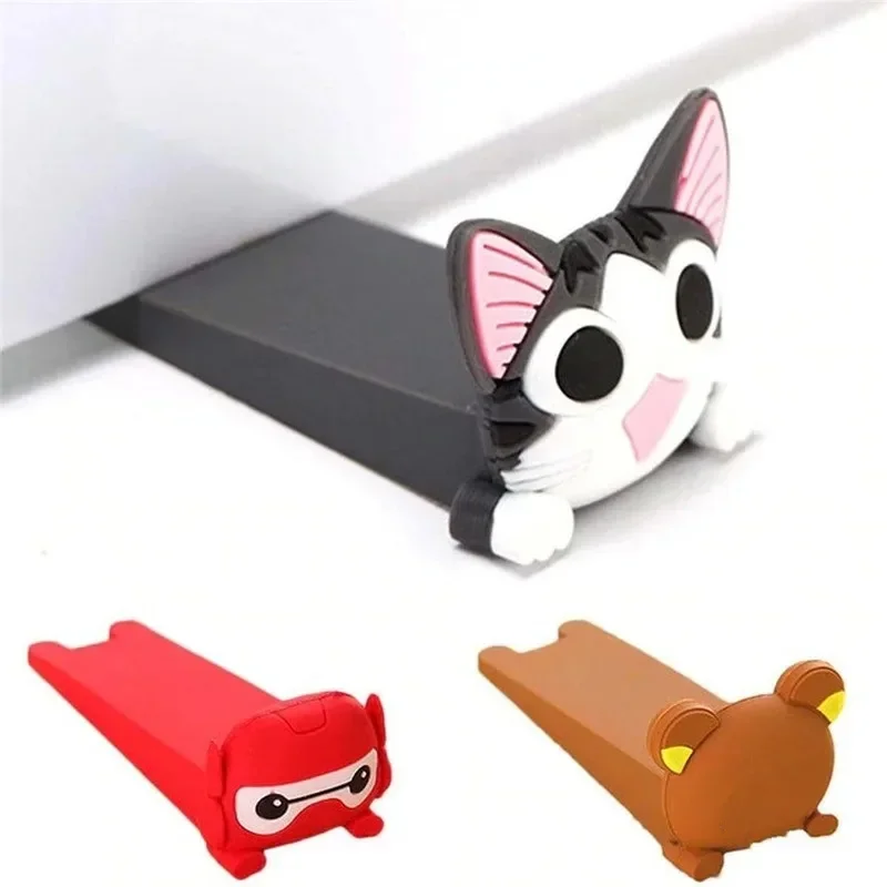 Door Stopper Cartoon Silicone Wedge Door Catcher Block Home Office Children Security Door Card Bear Armor Cat Shape