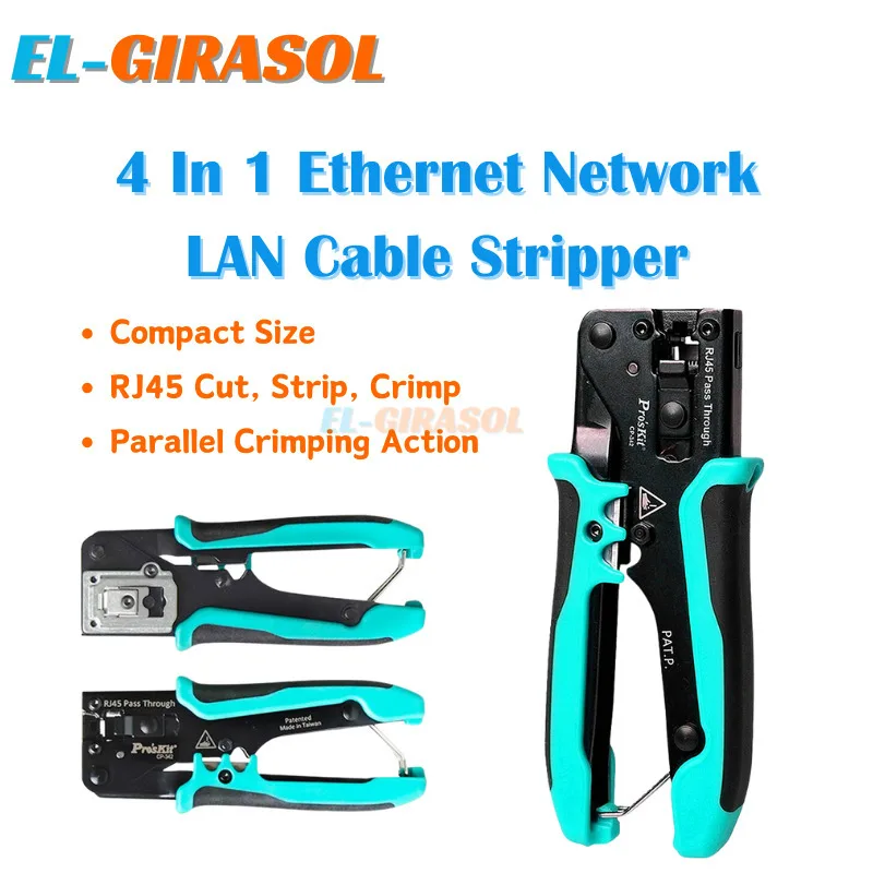 

ProsKit CP-342 4 In 1 Ethernet Network LAN Cable Stripper Wire Crimping Pliers 8P8C RJ45 Perforated Crystal Head Crimping Tool