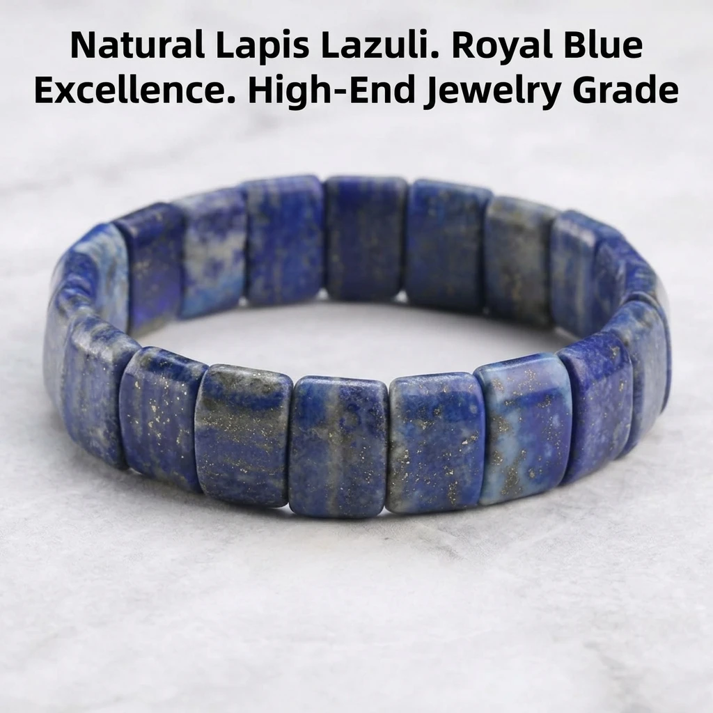 Natural Stone Lapis Lazuli Agate Turquoise Obsidian Rectangle Tile Beads Stretch Bracelet Bangle Women Men Chakra Protection