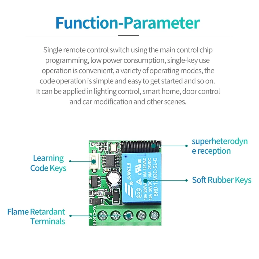 Remote Control Wireless Light Switch DIY Module DC 12V 1CH 10A Relay RF433Mhz Receiver Transmitter for Door Electromagnetic Lock