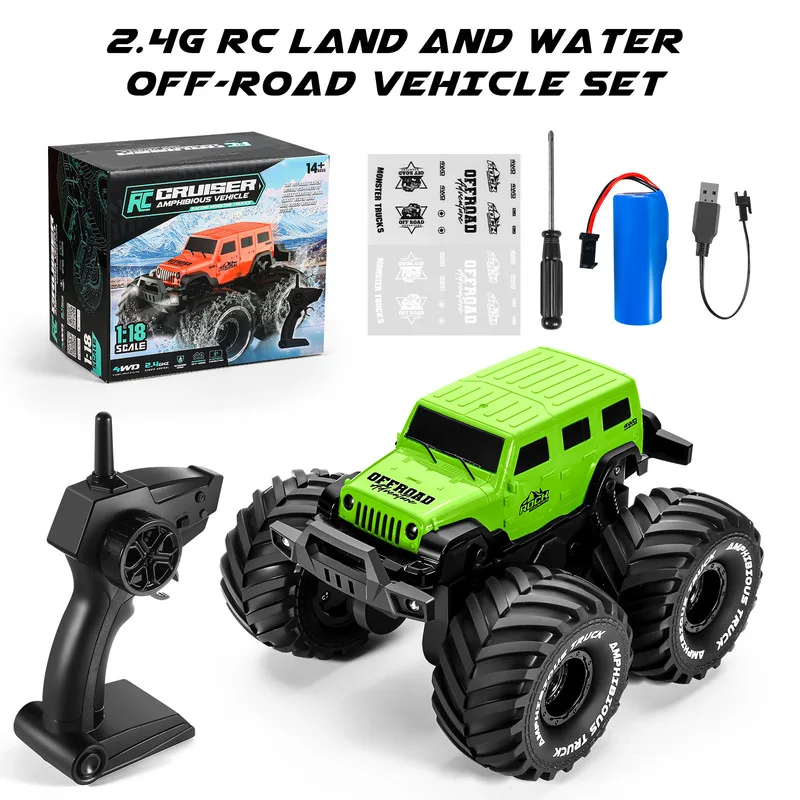 Nuevo vehículo anfibio de Control remoto 1:18, vehículo todoterreno con tracción en las cuatro ruedas, coches Rc, camión monstruo anfibio, regalo de alta gama