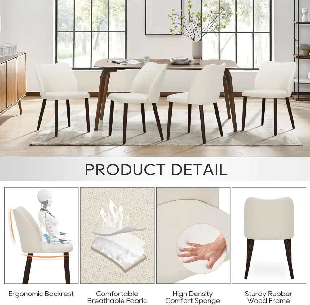 ชุดเก้าอี้รับประทานอาหารผ้าสไตล์โมเดิร์น 2 ตัว เบาะนั่งบุนวมพร้อมขาไม้สำหรับห้องครัวหรือร้านอาหาร สีเบจ