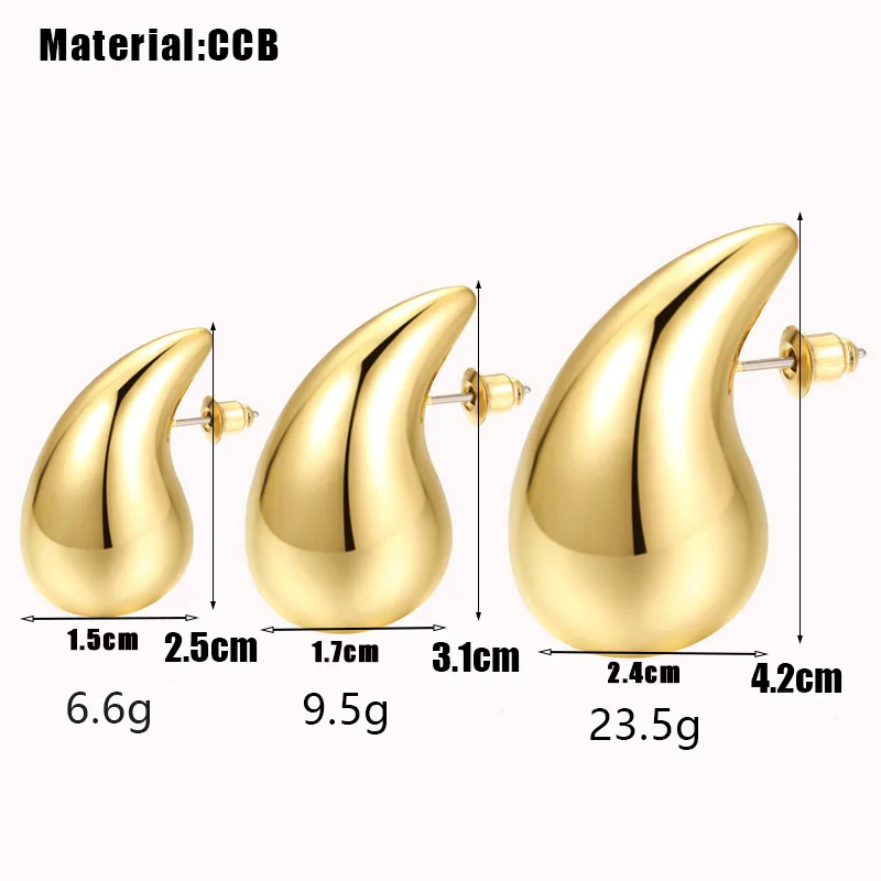 2-Piece Set of Water Droplet Shaped High-End Ccb Melon Seed Shaped Simple and Fashionable Gold Earrings