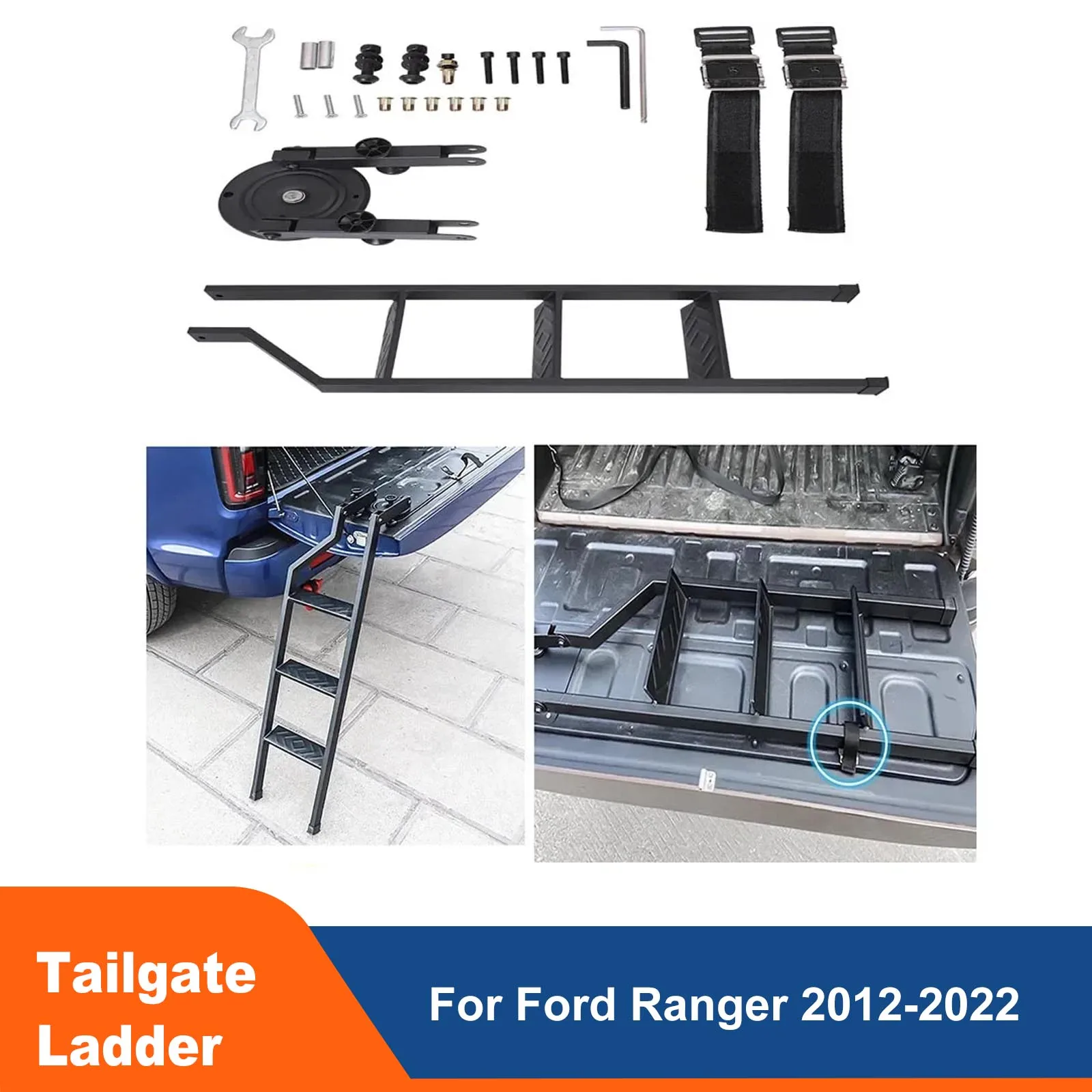 

360° Rotated Foldable Universal Tailgate Step Ladder Black 90cm/35inch Adjustable Rear Gate Step Ladders For Ford Ranger