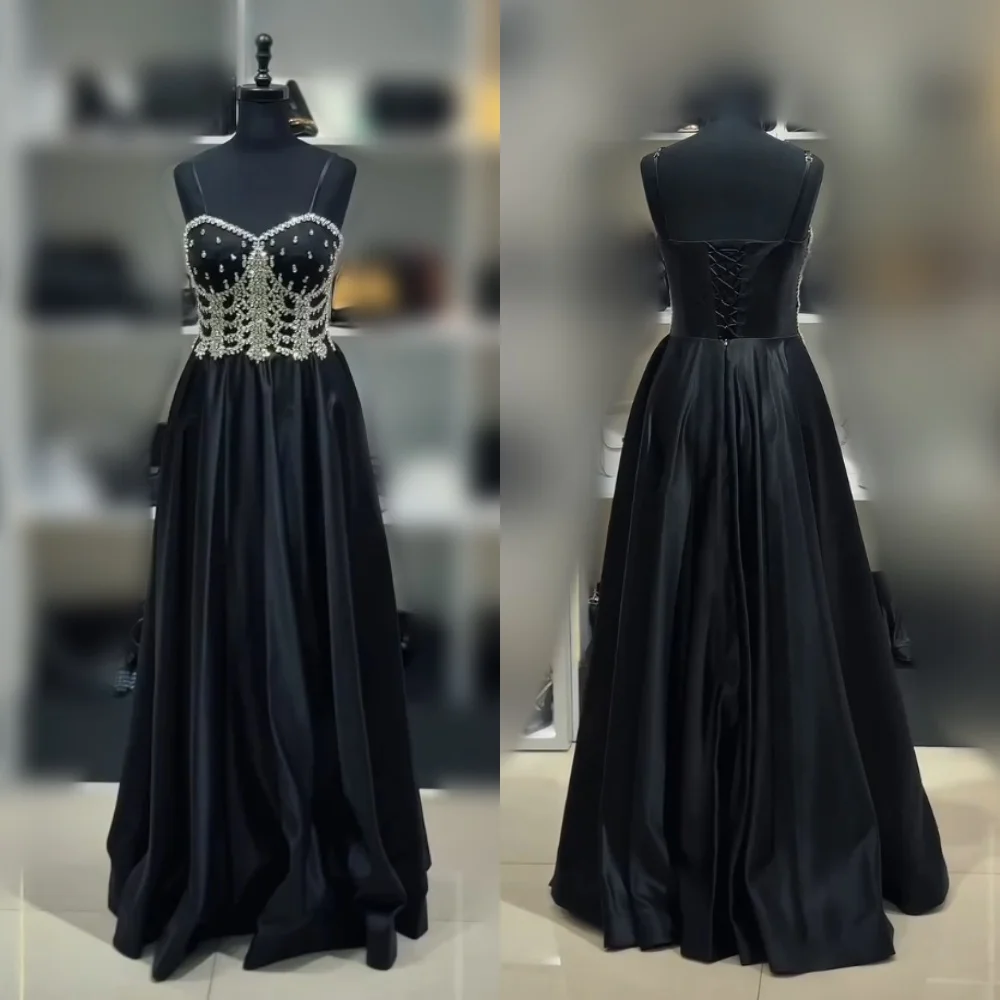 

Вечернее платье трапециевидной формы со стразами по индивидуальному заказу, черные длинные платья на заказ, высокое качество, элегантное вечернее блестящее платье