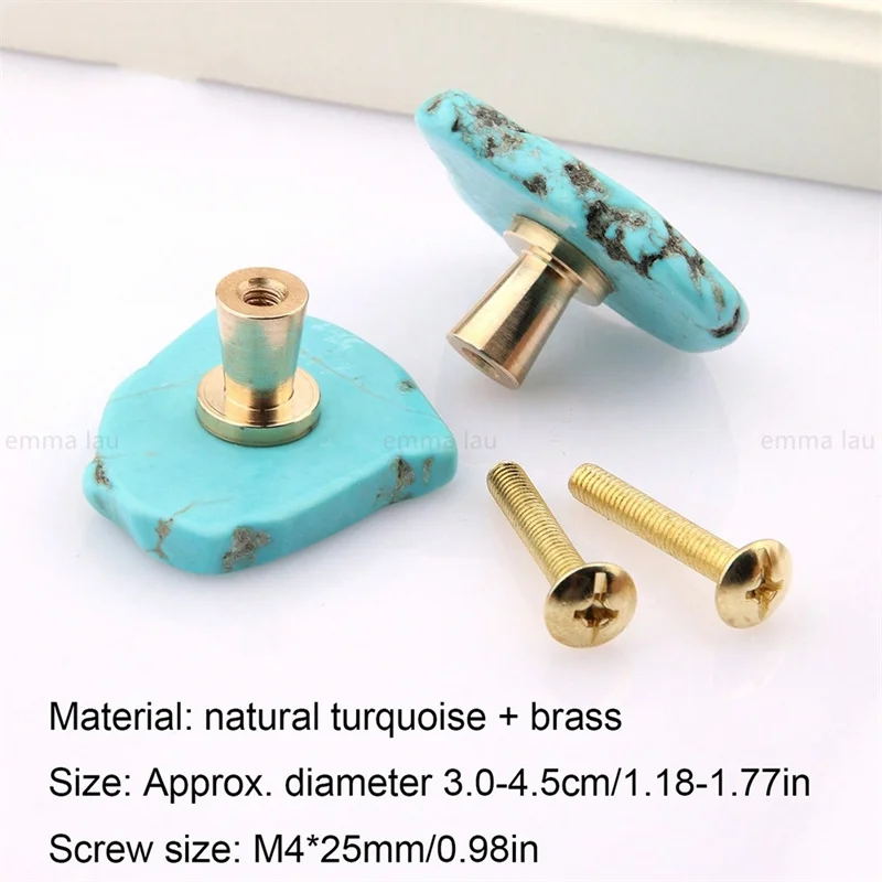 Natural Turquoise Stone Furniture Handle Drawer Knobs Irregular Rough Brass Handles For Cabinet Kitchen Cupboard Wardrobe Pulls