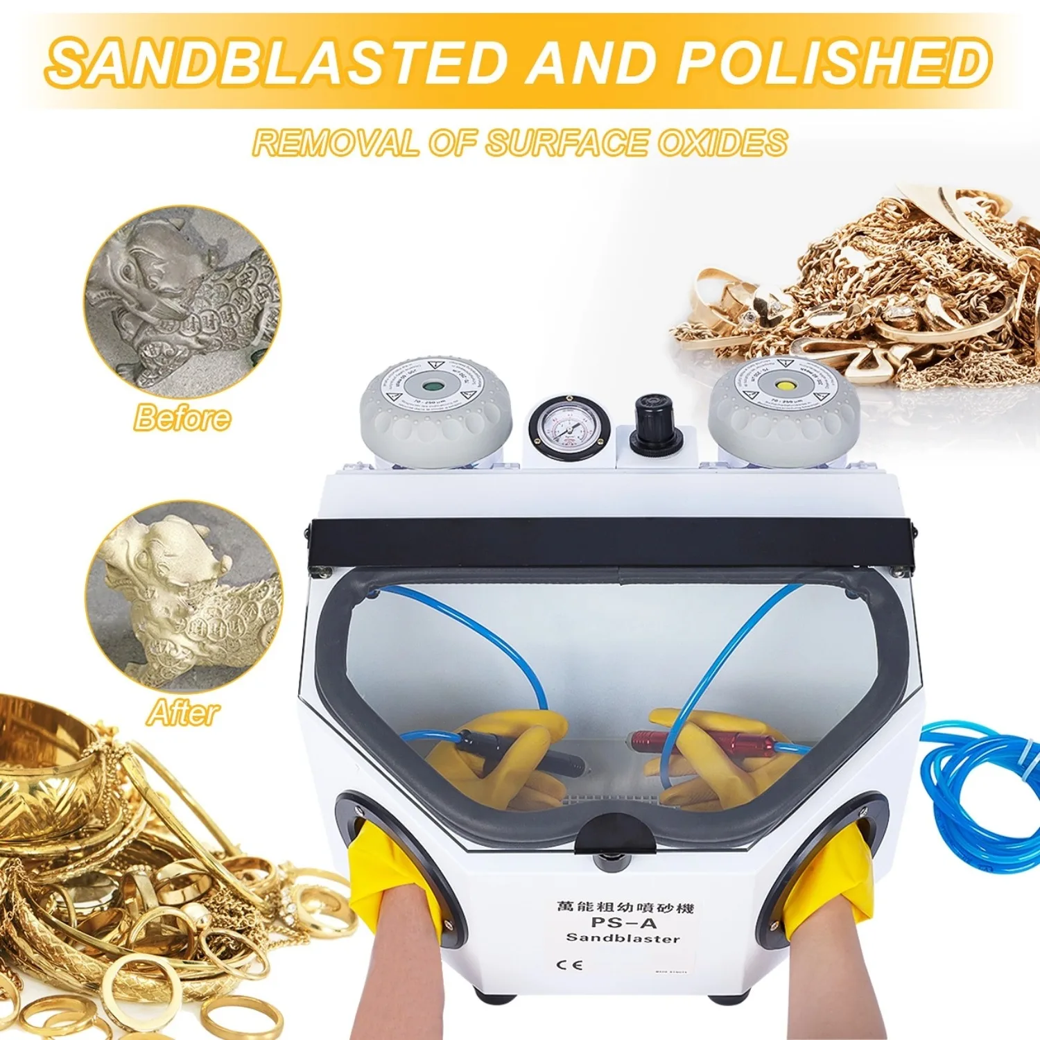 PS-A Dental Lab Jewelry Polishing Cleaning Equipment Double Spray Pen Jewelry Sandblaster Dry Double Pen Sandblasting Machine