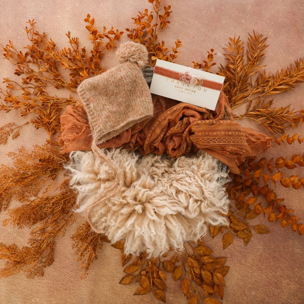 Manta de Lana elástica suave para fotografía de recién nacido, accesorios de otoño, Hojas de arce, estudio temático, gorro de punto infantil