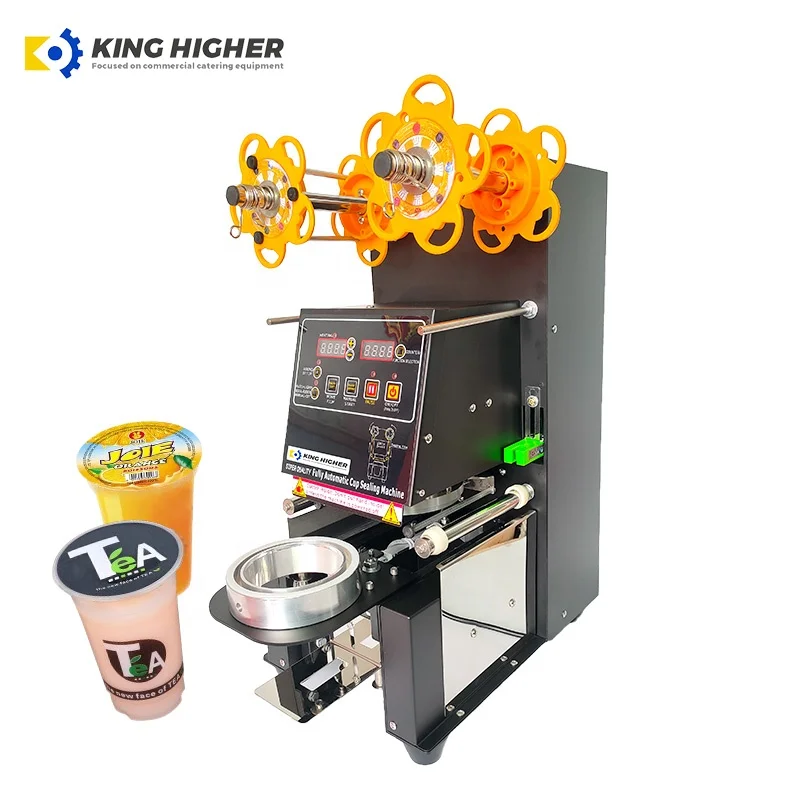 

Commercial Fully Cup Sealing Machine For Boba Bubble Tea Fruit Juice Plastic Paper Cup Sealer 98mm 120mm