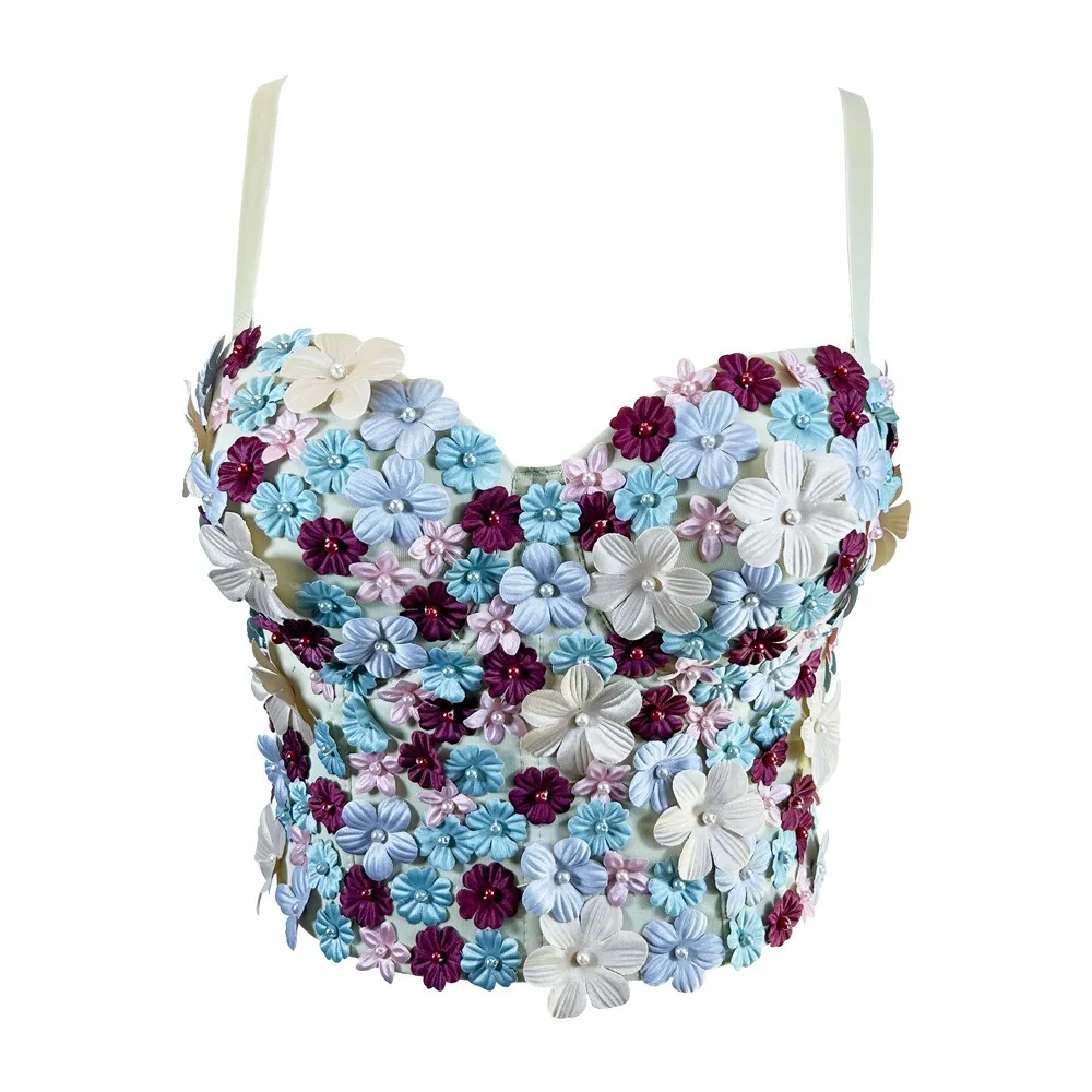 IRENE TINNIE FashionThree-Dimensional Floral Corselets Women's Bachelorette Bustier Bra Cropped Top Wedding Bralette Summer Vest