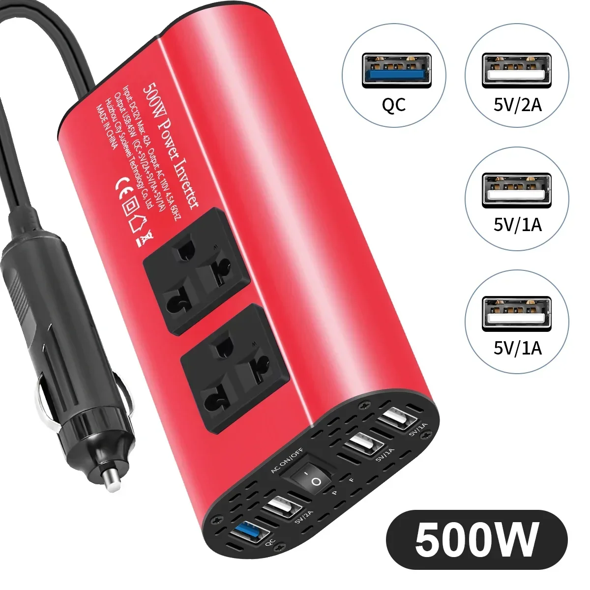 محول عاكس السيارة 500 واط/400 واط USB نوع C شواحن عاكس السيارة آيفون