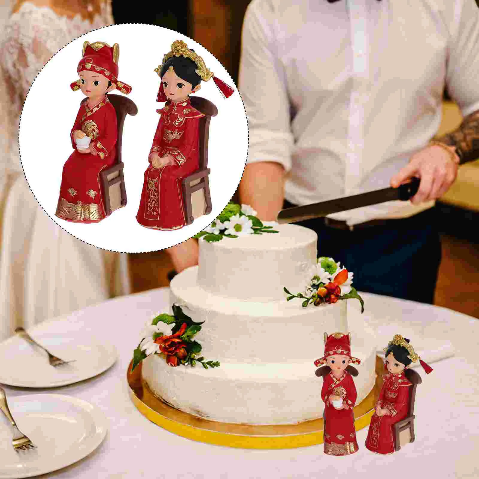 

Wedding Ornaments Chinese Couple Figurines Bride Bridegroom Statues Gift Cake Decor