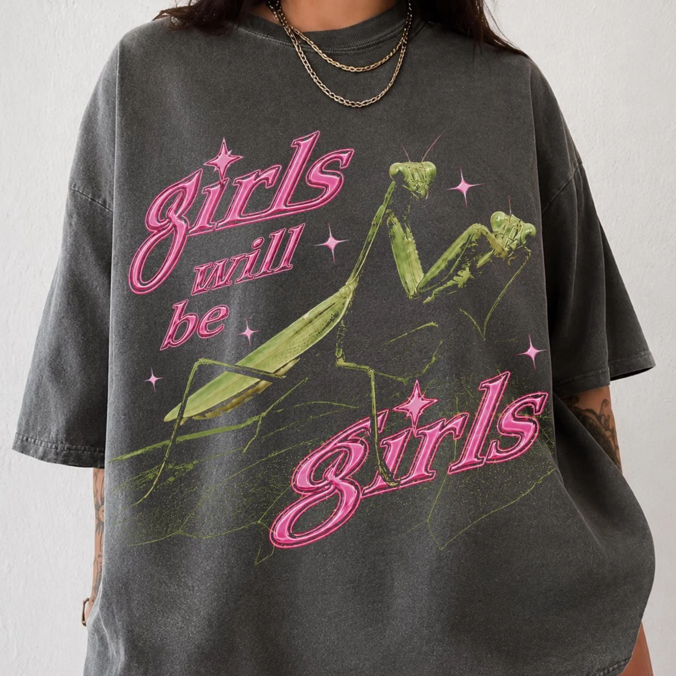 Girls Will Be Girls Shirt, Praying Mantis Tee, Funny Feminist Shirt, Y2K Graphic Tee, Alternative Bug Lover Tee