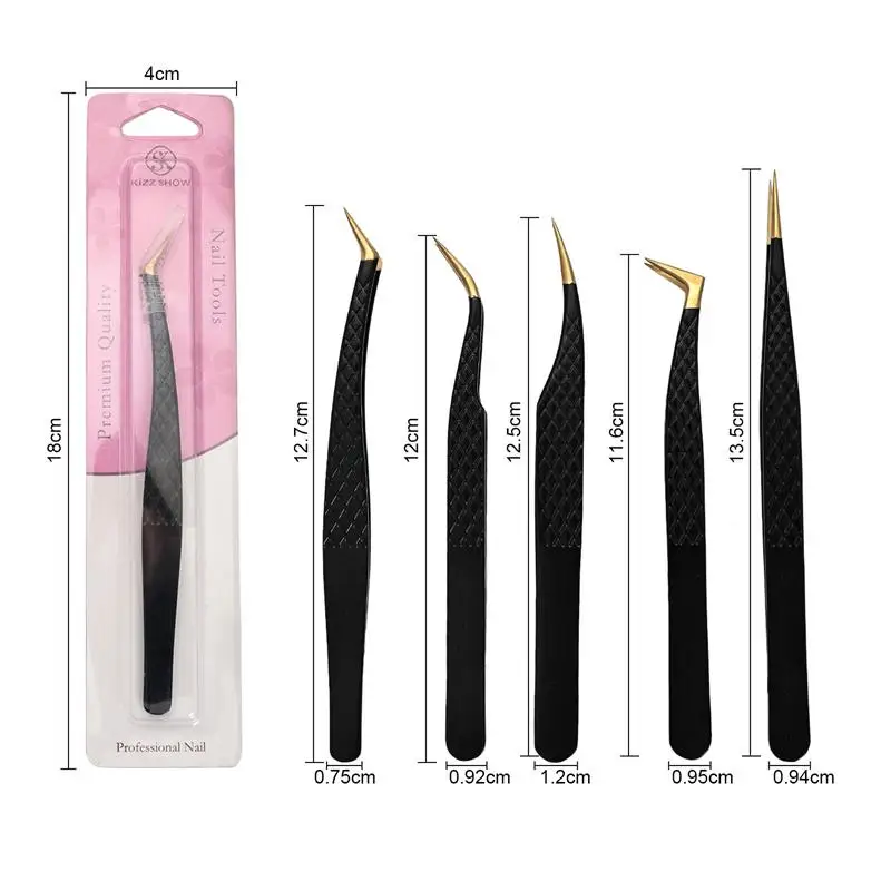 Pince à épiler noire pour Extension de cils, pince antidérapante en acier inoxydable, Clip de haute précision pour sourcils, outil de Salon de beauté pour femmes