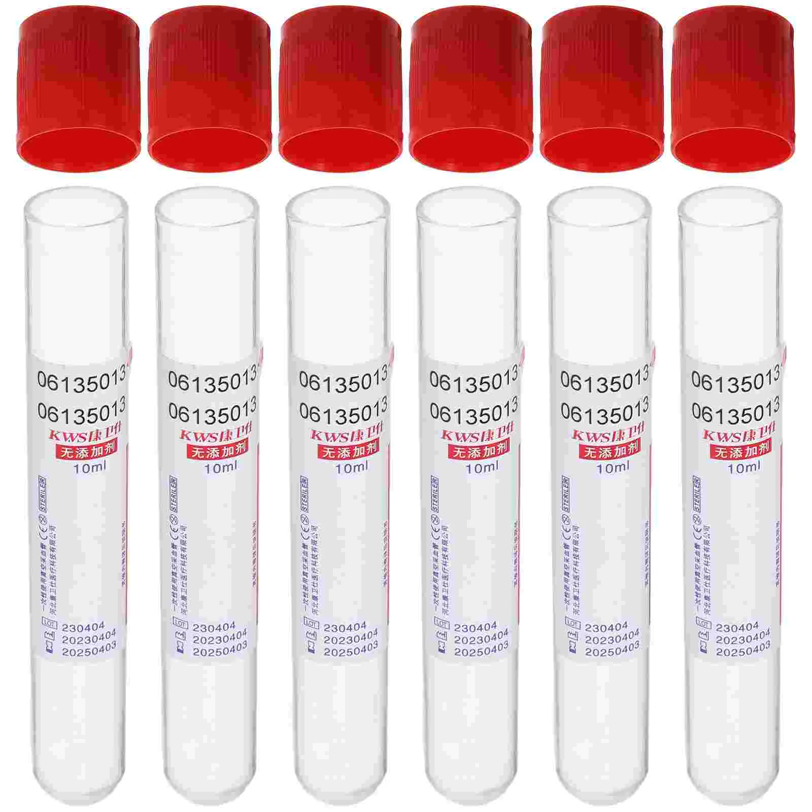 100 Pcs 10ml Blood Collection Tube Collector Tubes Test with Lids Red Cover Glass Negative Pressure Plastic