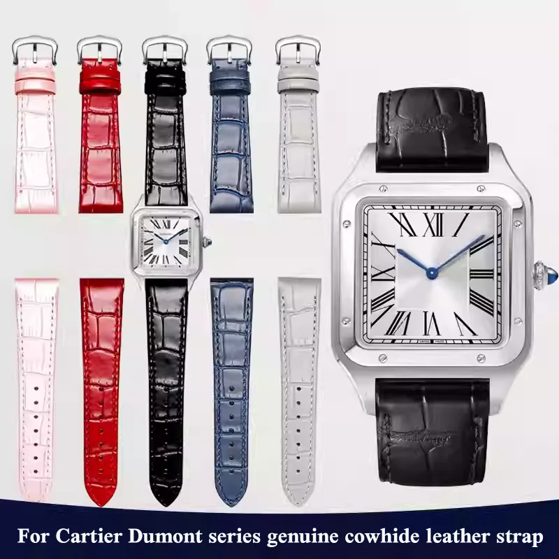 Correa de reloj de cuero genuino de vaca de 15,5/17,5/19MM para la serie Cartier Dumont, correa de reloj de liberación rápida, pulsera para hombre y mujer