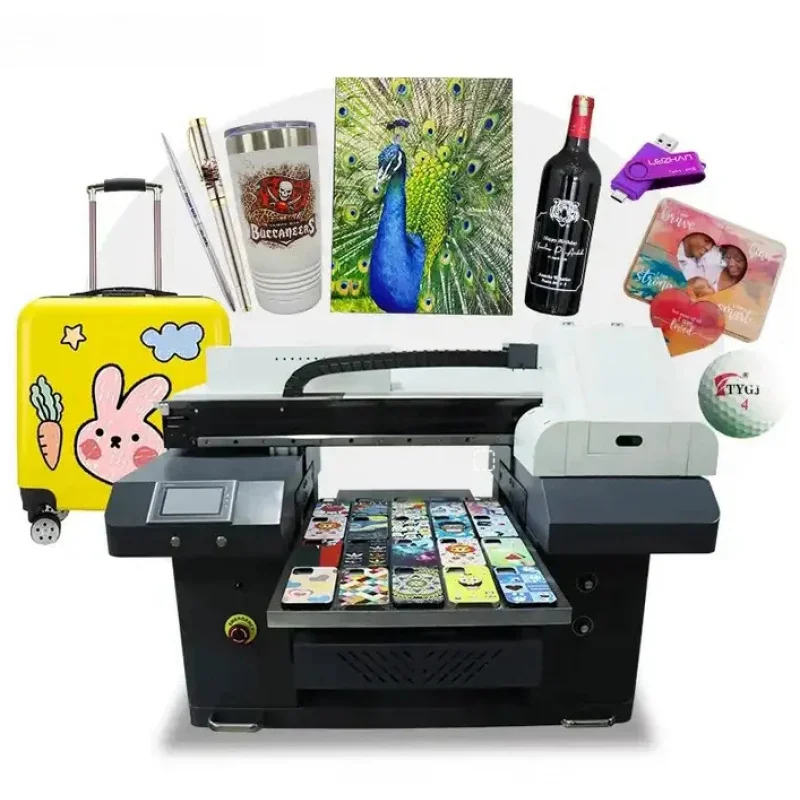 

Плоский УФ-принтер для печати на стекле, кружках и чехлах, высокоскоростная УФ-машина формата А2 с 3 печатающими головками