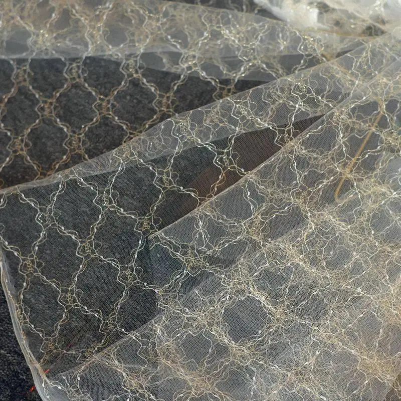 

100x150cm Sheer Gold Mesh Embroidered Lace Mesh Fabric By The Meter for Dress Designer Fashion Creative Fabrics DIY Sewing