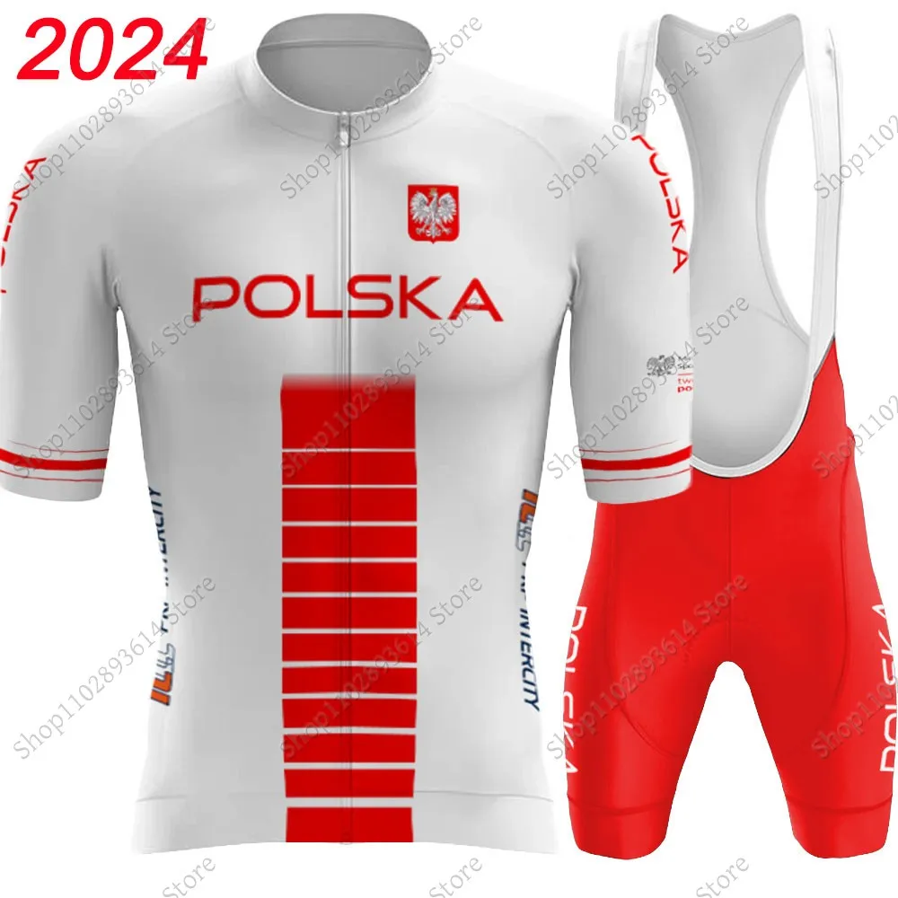 

2024, комплект велосипедного трикотажа Polska, мужская красная одежда с короткими рукавами, костюм для шоссейного велосипеда, велосипедная рубашка, шорты-комбинезон Maillot