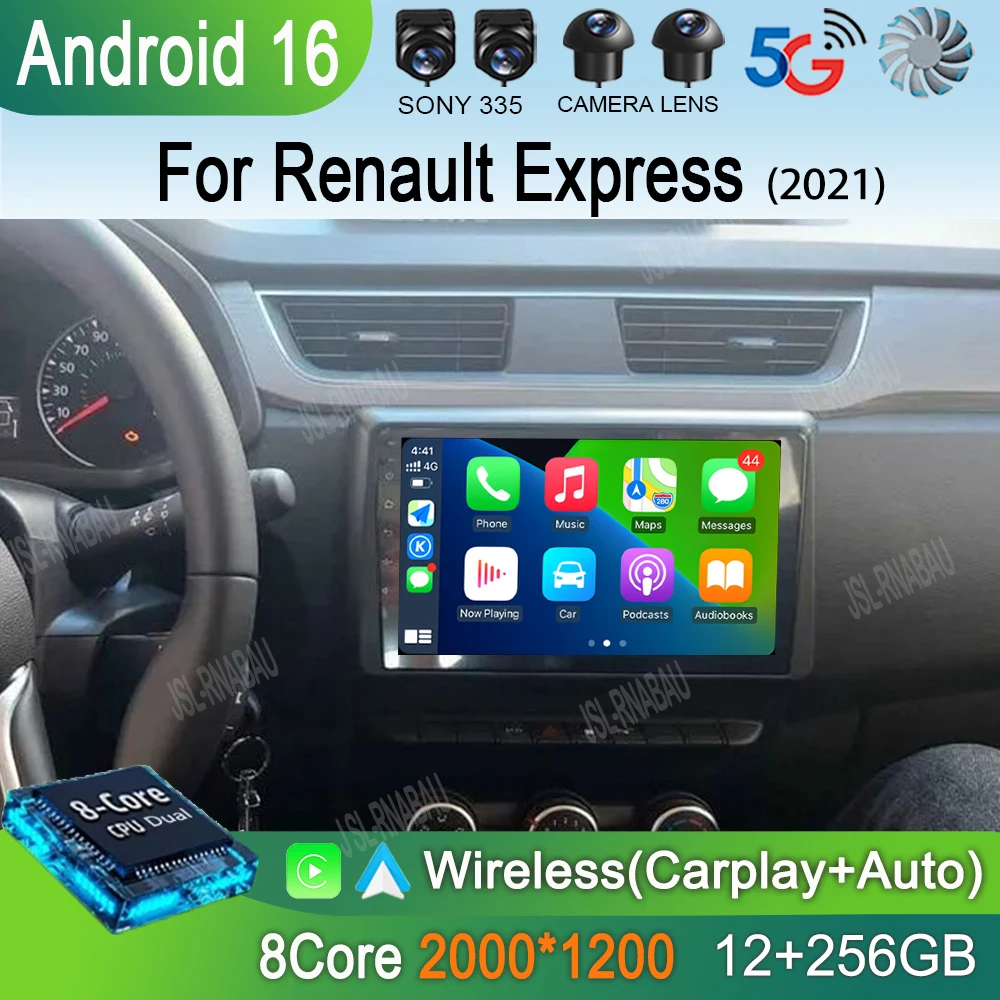 Android 16 para Renault Express 2021 Rádio Automotivo Reprodutor de Vídeo Multimídia GPS Automotivo Navegação Áudio Autoradio Carplay Câmera 360 RDS