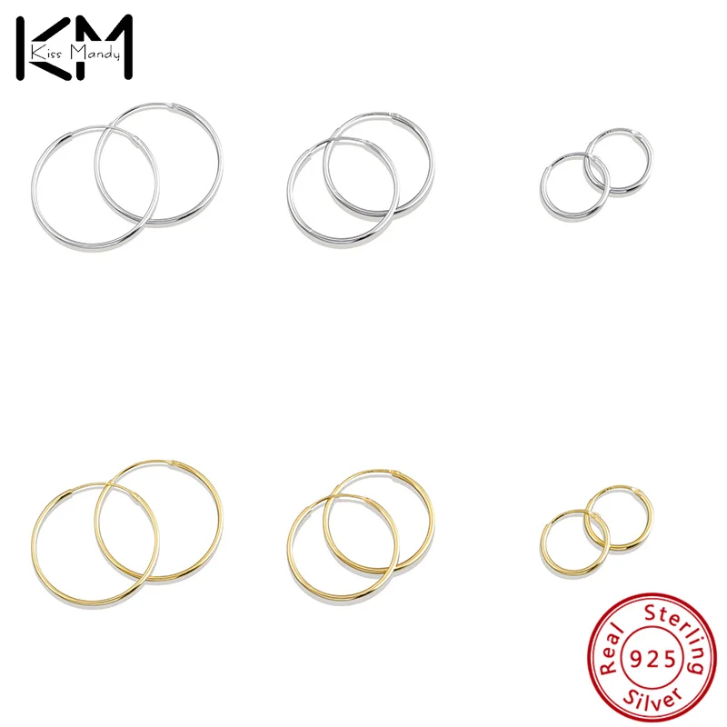 

KISS MANDY 18K Gold Plated 925 Sterling Silver Hoop Earrings Simple Round Circle Loop Earrings for Women Men Fine Jewelry APE30