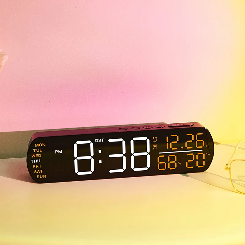 Digitaler Wecker TEMP Luftfeuchtigkeit Datum 2 Alarme Countdown-Timing DST Snooze Tischuhr Auto dimmbar 12/24 Stunden LED-Uhr für Dekor – Detail 7