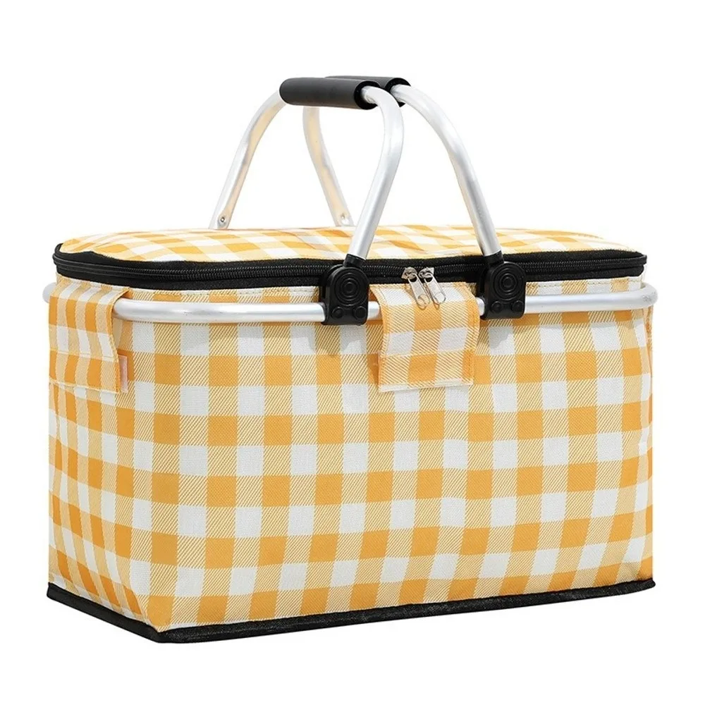 Large Capacity Insulated Picnic Basket Leak Proof Aluminum Foil Lining Cooler Bag Oxford Cloth Material Strong Metal Handle
