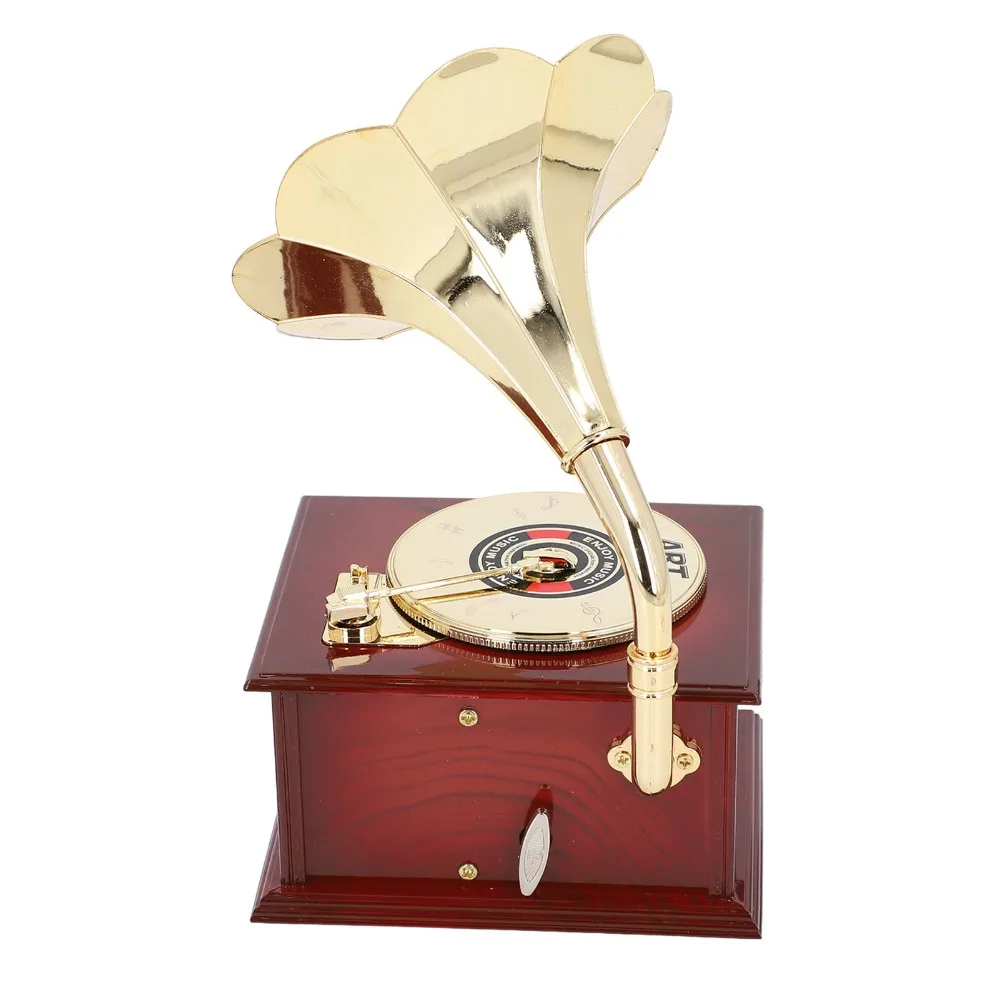 ABS Gramophone Music Box Exquisite Clockwork Mechanical Retro Phonograph Music Box Music Box Mini Size Wind Up Music Boxes