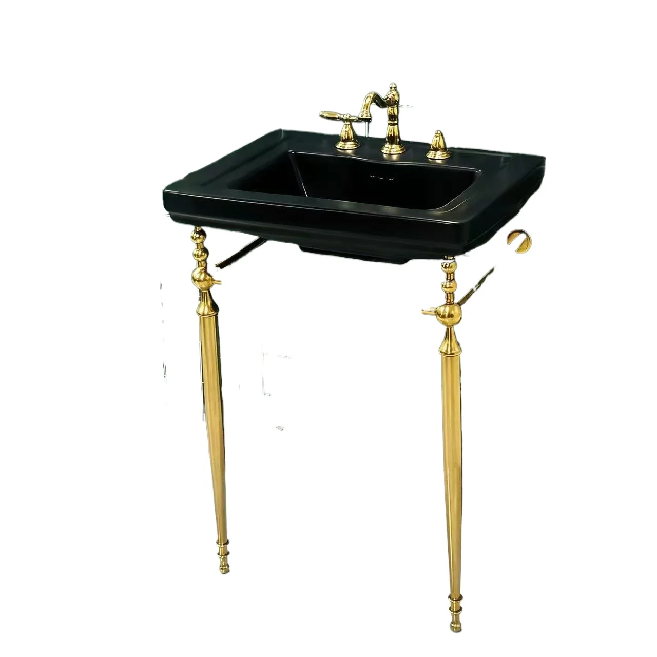 

Black retro bathroom ceramic Nordic simple floor gold bracket wash basin