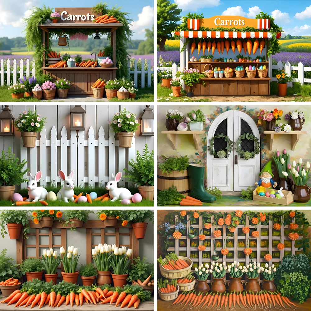 Photographic Background Easter Bunny Spring Farm Carrot Theme Party Baby Cake Smash Backdrop Photo Studio Kids Birthday Decor