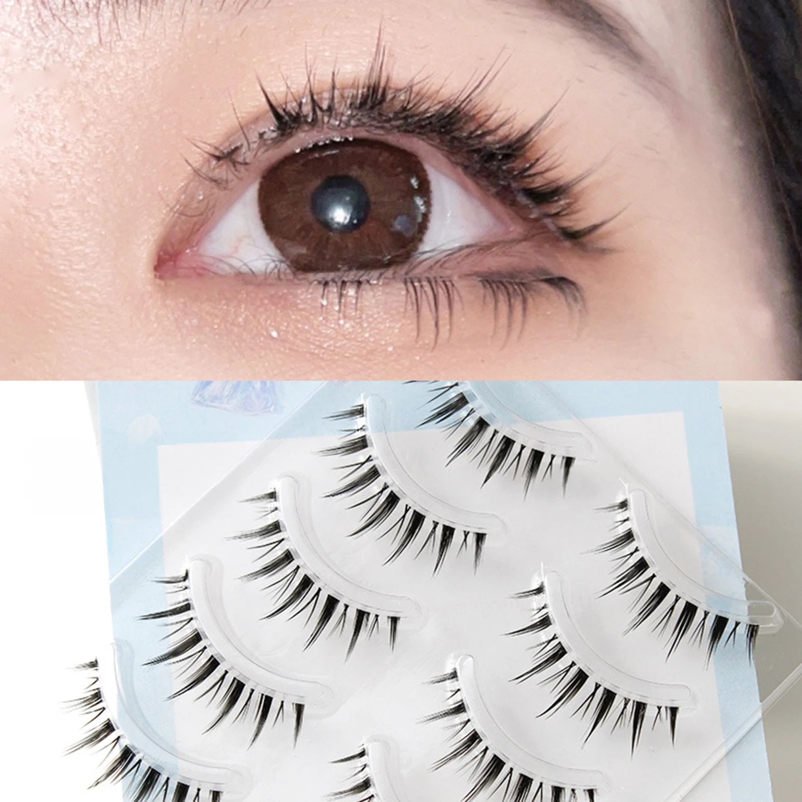 False Eyelashes Strip Wispy Fake Lashes Clear Band Cosplay Manga Lashes Perfect For Professional Makeup Salon Makeup Tool