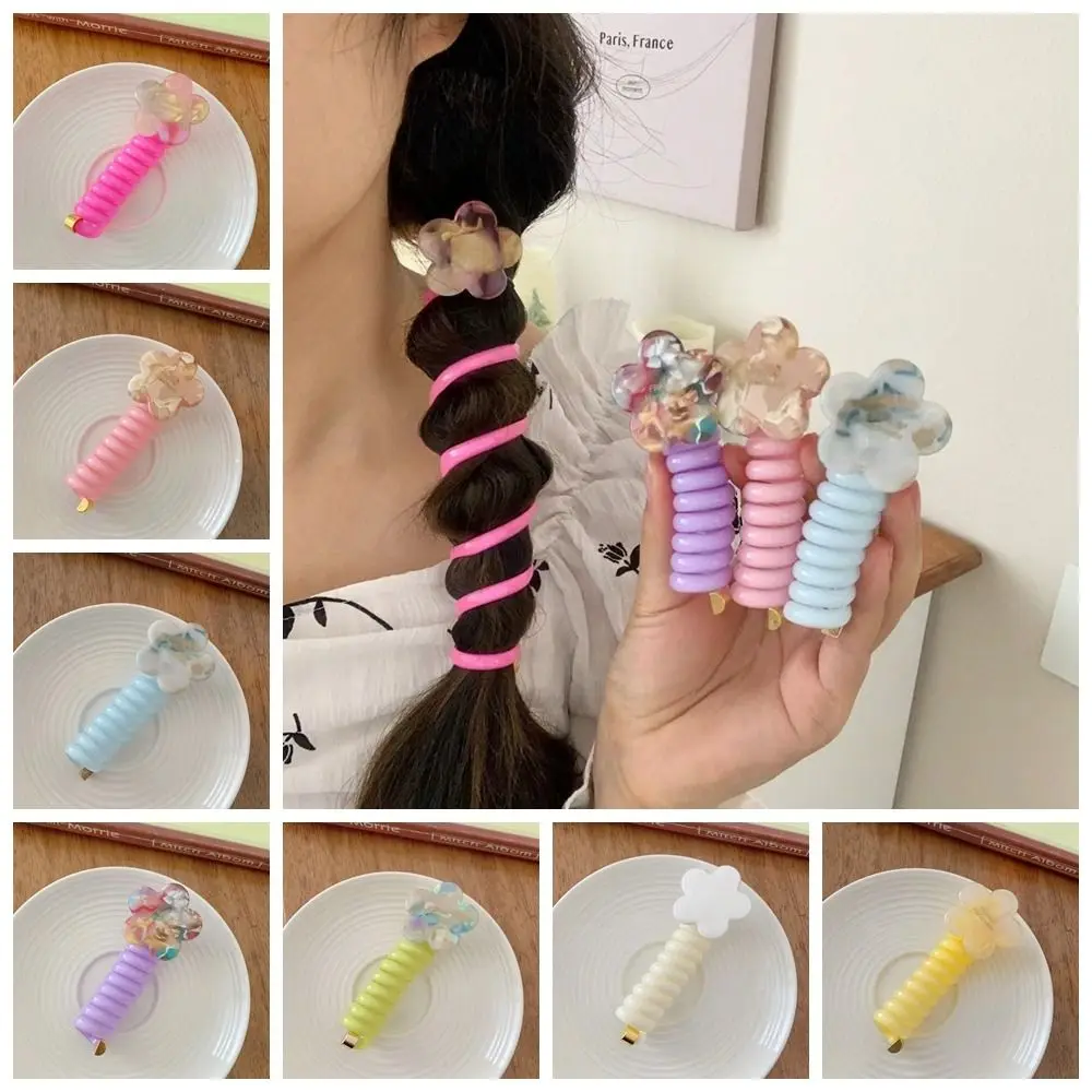 Resin Telephone Wire Hair Rope Candy Color Elastic Telephone Line Headband Korean Style Ponytail Holder Crooked Hair Loop Daily