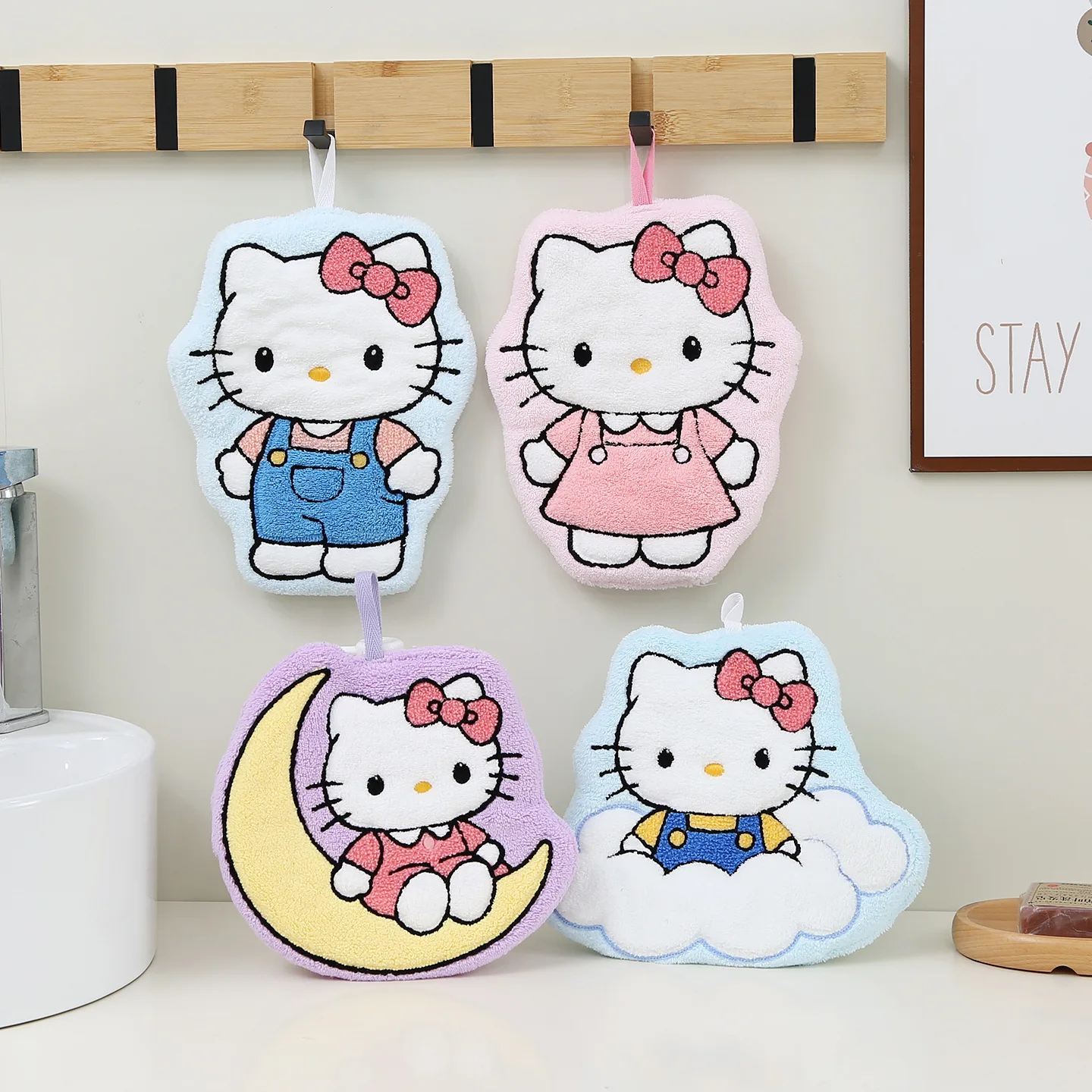 

Мягкое мультяшное полотенце Sanrio Hello Kitty Kawaii, 2 шт., впитывающее воду, из кораллового флиса, для декора кухни, быстросохнущее детское полотенце