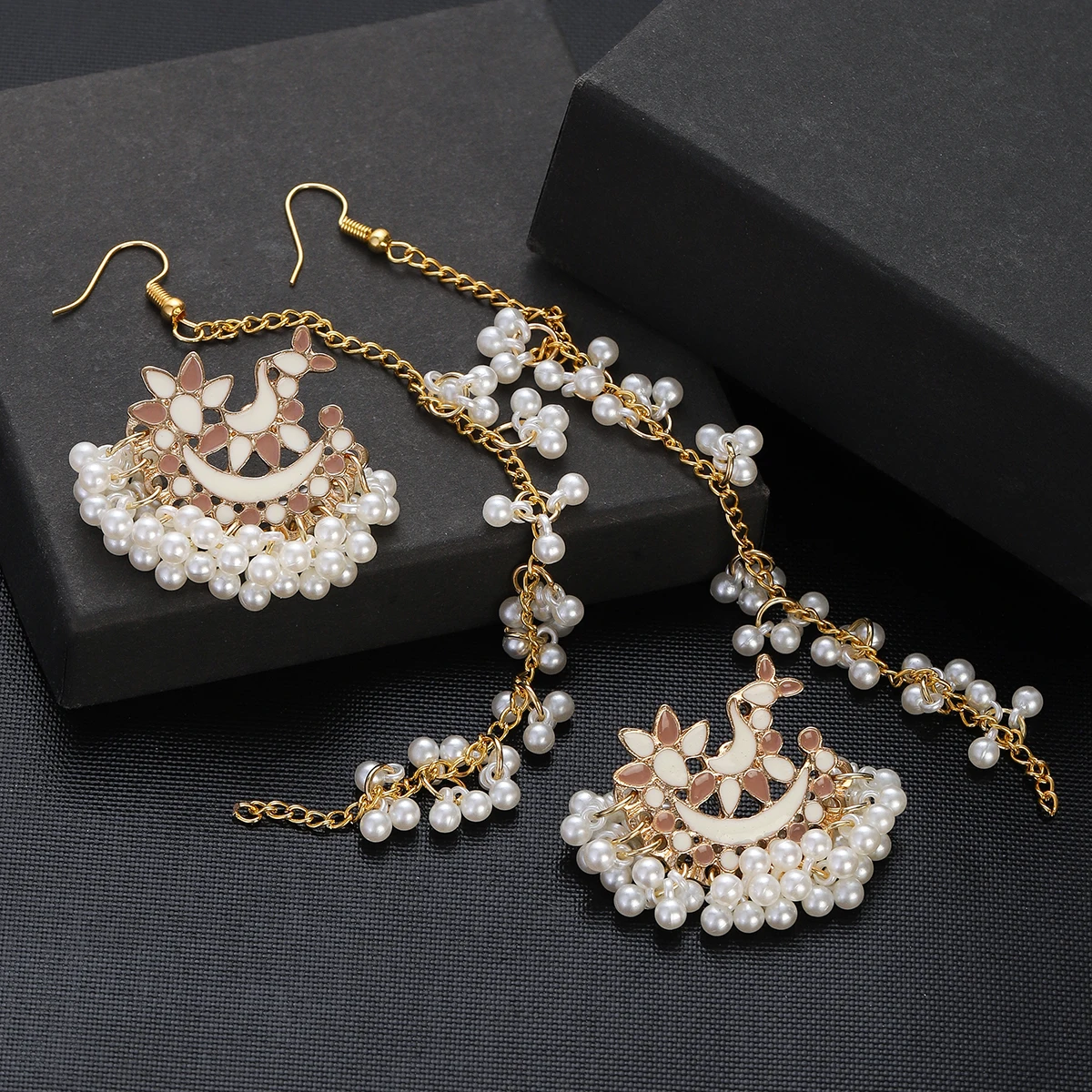 Retro Boho Colorful Flower Drop Oil Indian Earring Ladies Charm Pearl Tassel Gold Color Earrings 2024 Female Orecchini Jewelry