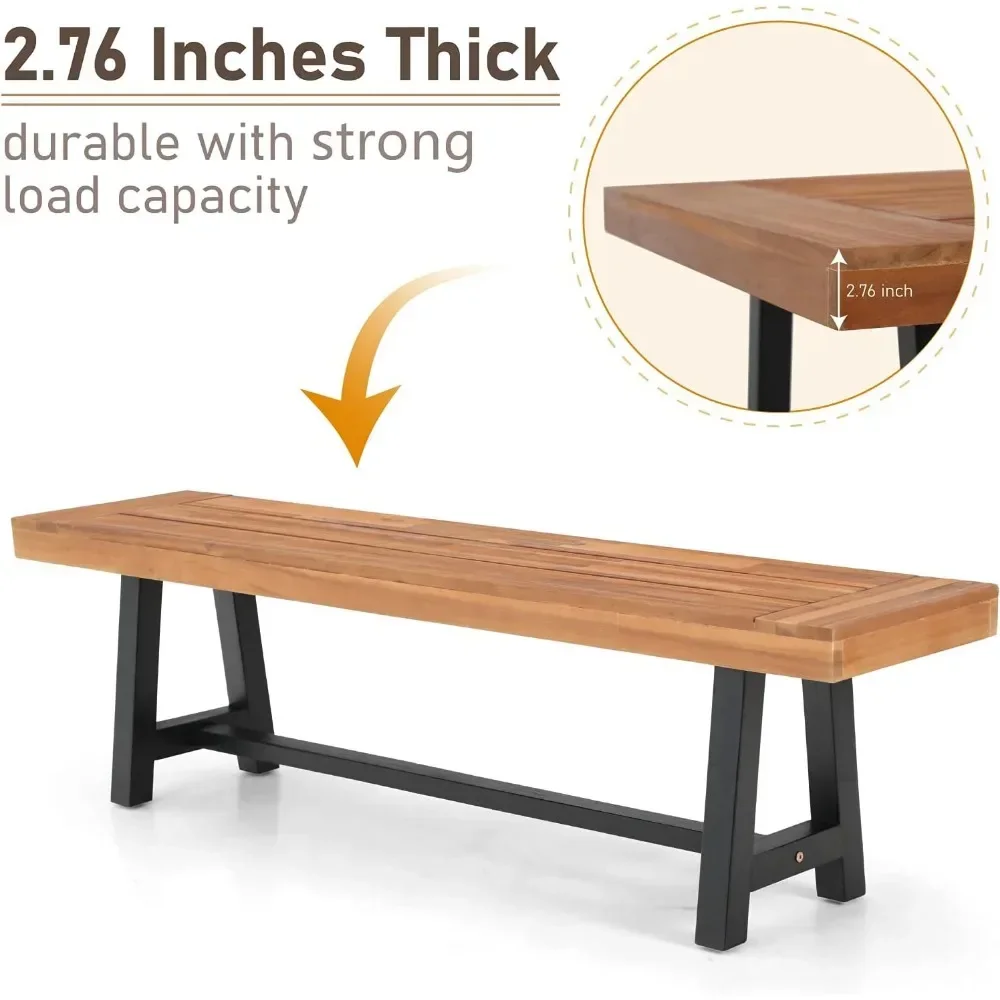 Longo retangular Acacia Wood Bench para pátio ao ar livre, banco de jantar, móveis para piquenique, banco para quintal e varanda