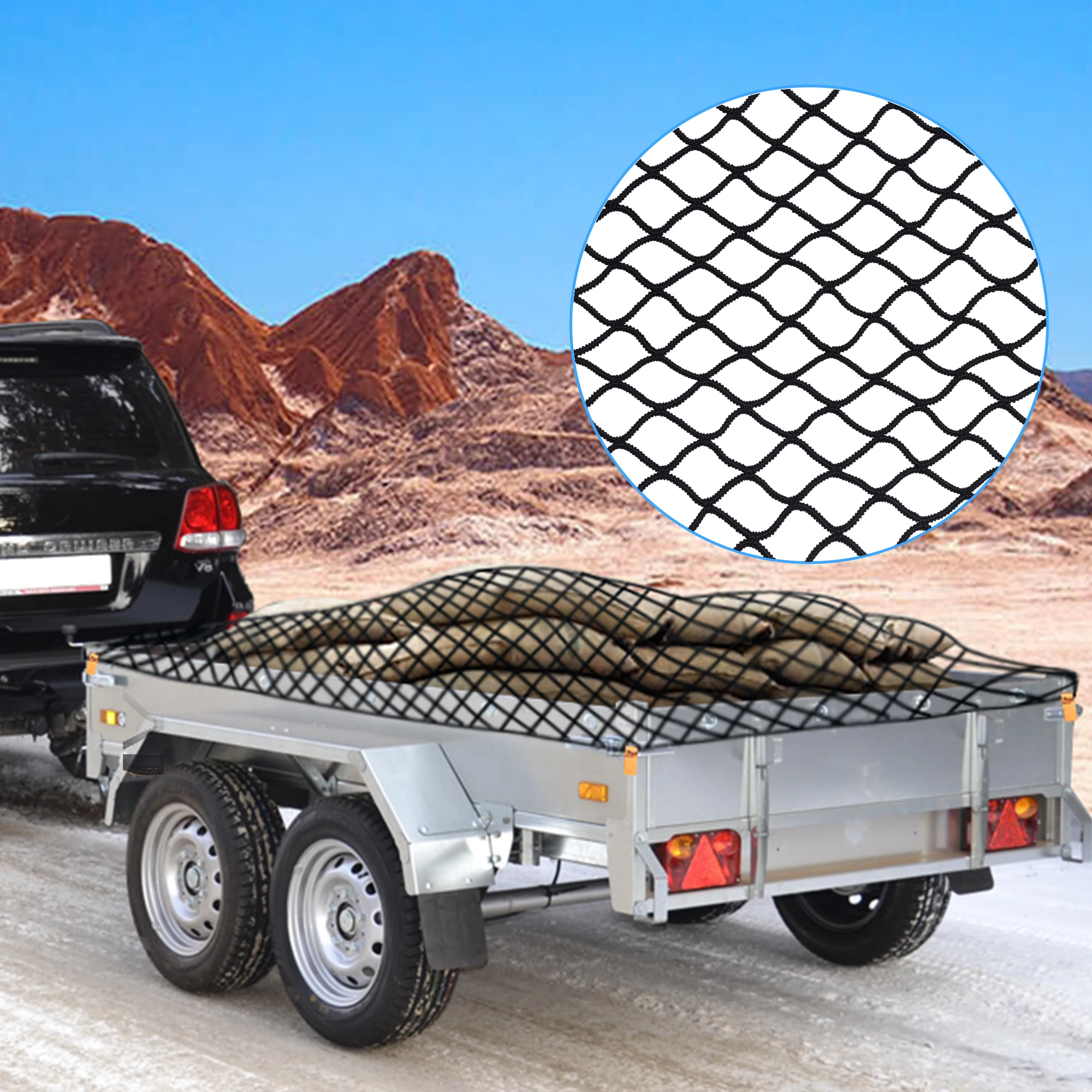 MICTUNING Trailer Cargo Net 3.2' x 6.5' Heavy Duty Bungee Cargo Net Stretches to 6.5'x 9.8'Framed Stretch Mesh Net Truck Bed Net