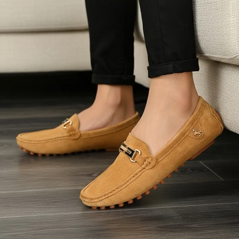 Loafers Men Luxury Brand Moccasins Walking Shoes Men Suede Leather Loafers Shoes Slip on Non-slip Driving Men Shoes