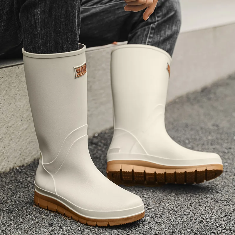 

Fashionable High-tube Rain Boots Men's Outdoor Cycling Versatile Thick-soled Waterproof Shoes Non-slip Gardening Rubber Shoes