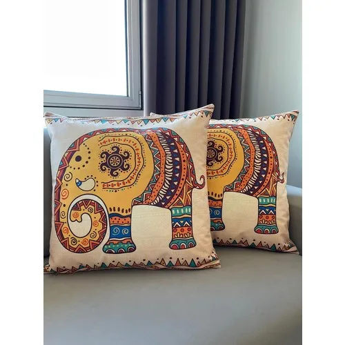 Lia Store Elephant Pattern Decorative 2'li Cushion Case Set 60x60 cm