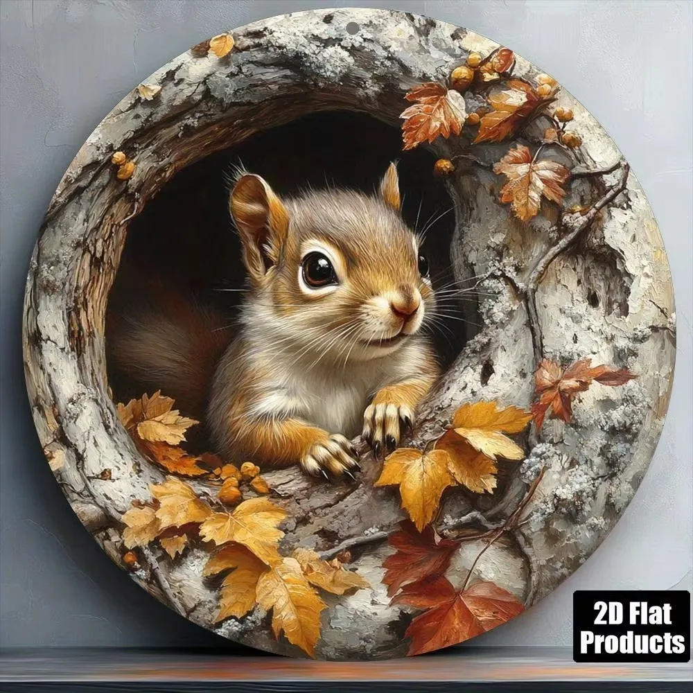 CIFBUY Vintage Aluminum Wall Art Waterproof Durable Retro Squirrel Maple Leaf Plaque for Home Bar Kitchen Cafe Farmhouse Decor
